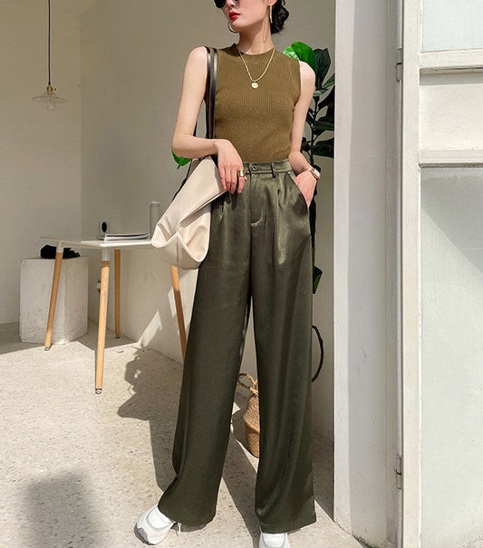 サテンワイドレッグパンツ