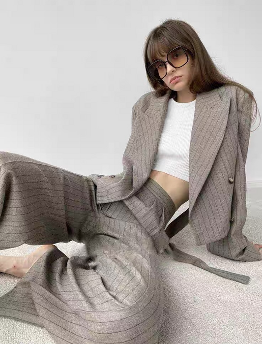 ストライプブレザー ワイドレッグパンツ ツーピースセット